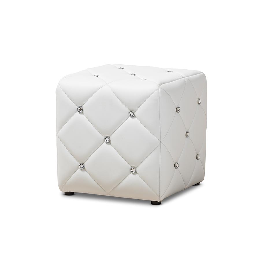 Stacey Modern and Contemporary White Faux Leather Upholstered Ottoman