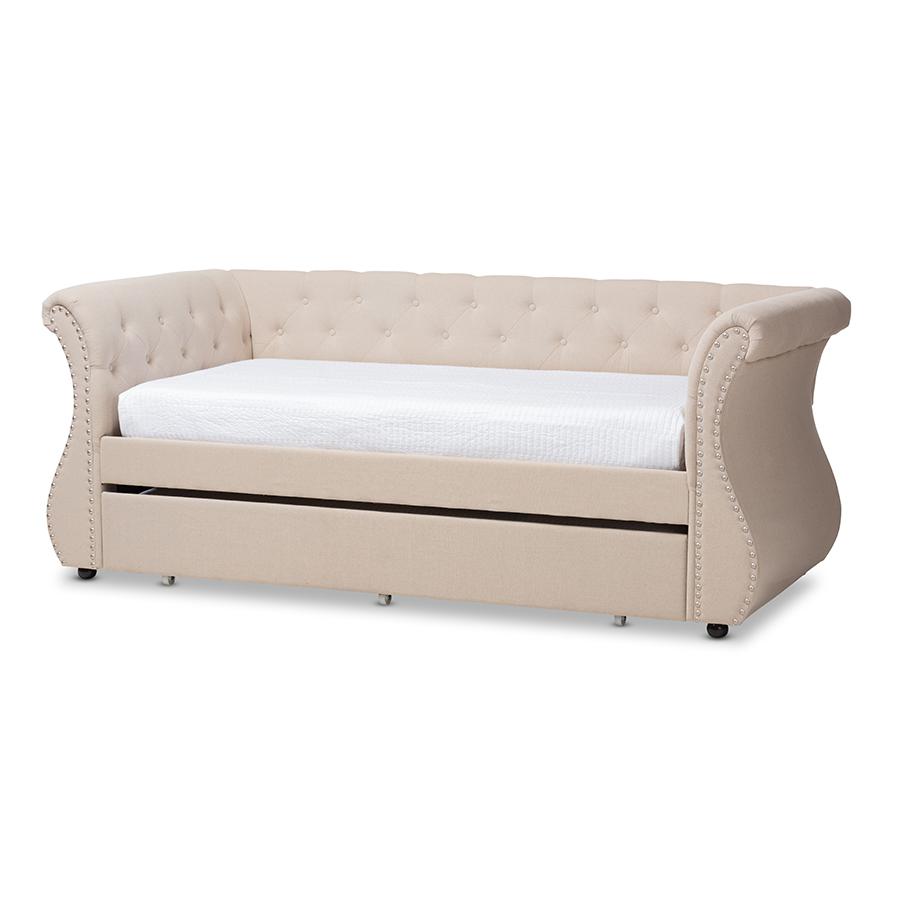 Cherine Classic and Contemporary Beige Fabric Upholstered Daybed with Trundle