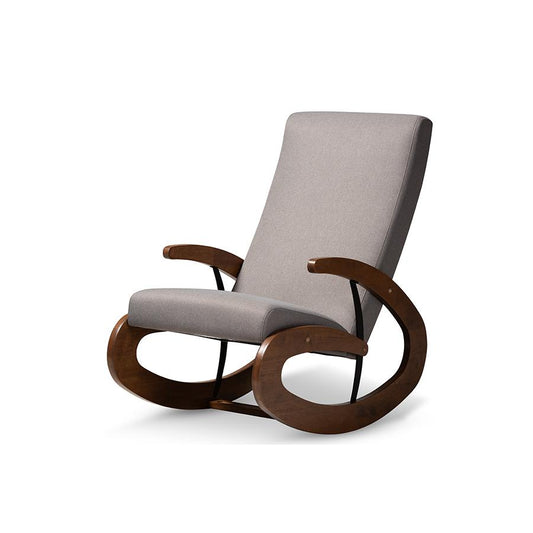 Gray Fabric Upholstered and Walnut-Finished Wood Rocking Chair