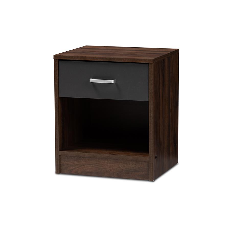 1-Drawer Dark Brown and Dark Grey Finished Nightstand