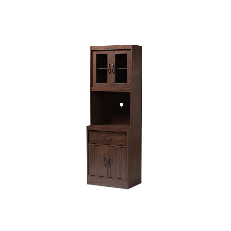 Laurana Modern and Contemporary Dark Walnut Finished Kitchen Cabinet and Hutch