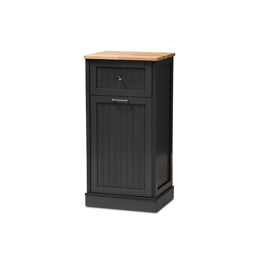 Marcel Farmhouse and Coastal Dark Grey and Oak Brown Finished Kitchen Cabinet