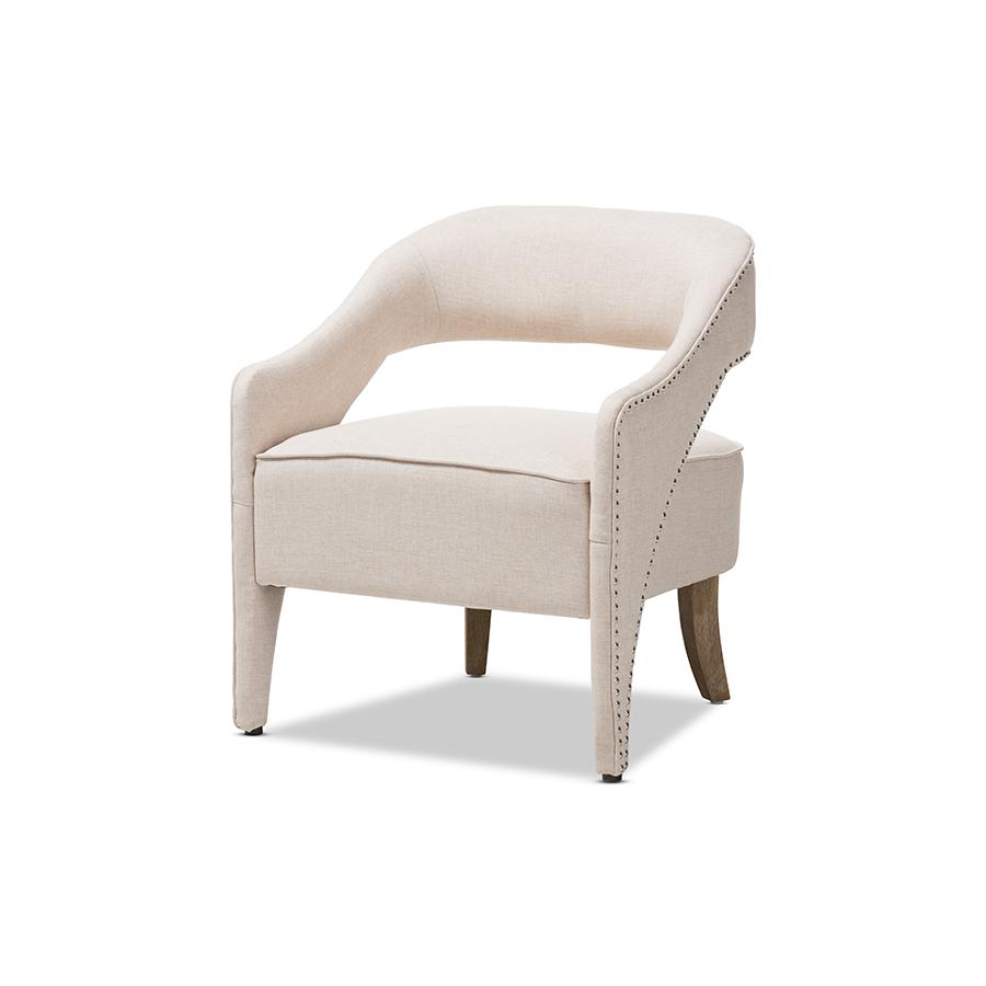 Floriane Modern and Contemporary Beige Fabric Upholstered Lounge Chair