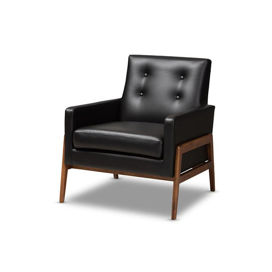 Leather Upholstered Walnut Wood Lounge Chair