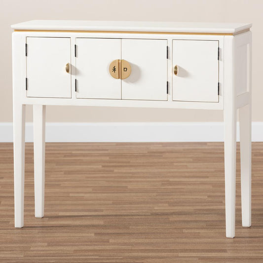 Baxton Studio Aiko Classic and Traditional Japanese-Inspired Off-White Finished 4-Door Wood Console Table