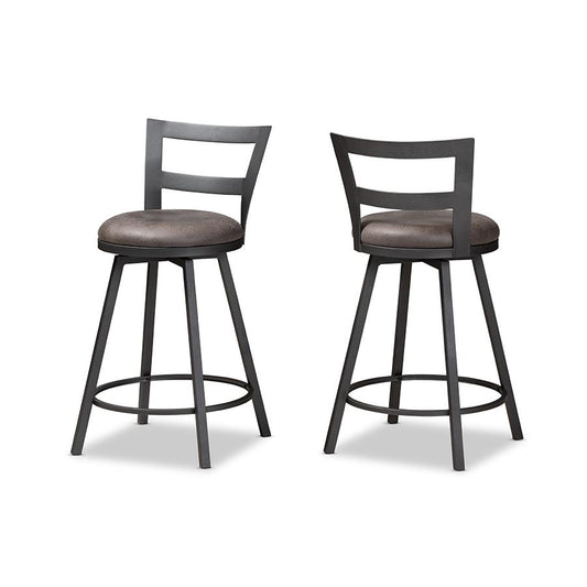 Arjean Rustic and Industrial Grey Fabric Upholstered Counter Stool Set of 2