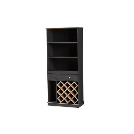 Mattia Modern and Contemporary Dark Grey and Oak Finished Wood Wine Cabinet