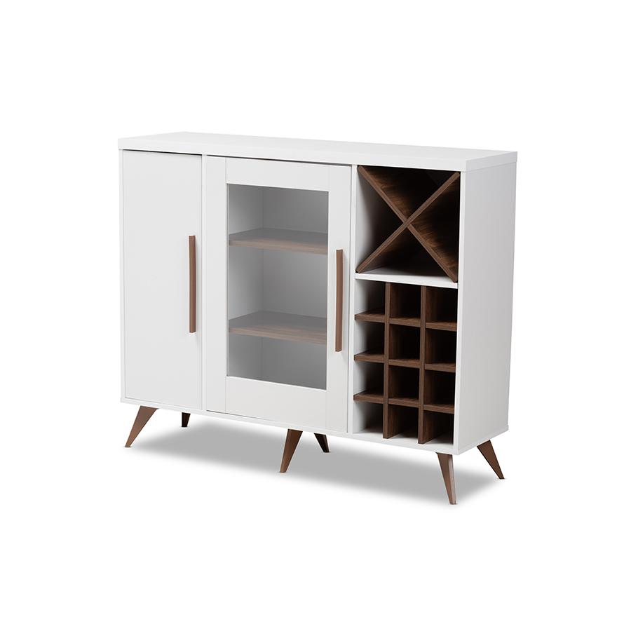 Baxton Studio Pietro Mid-Century Modern White and Brown Finished Wine Cabinet