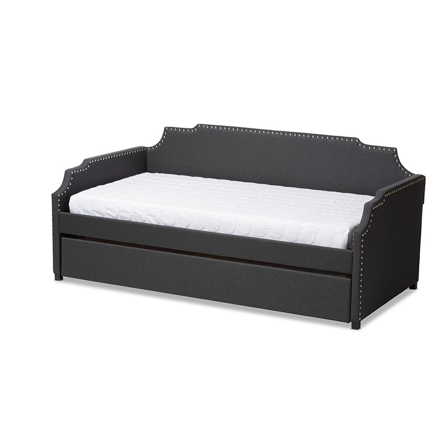 Fabric Upholstered Twin Size Sofa Daybed with Roll Out Trundle Guest Bed