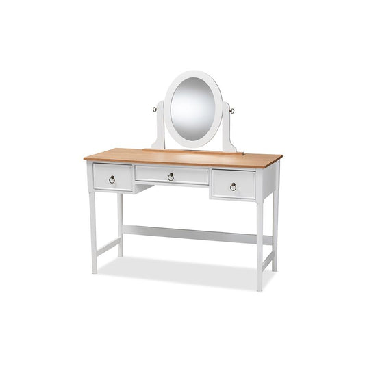 Sylvie Classic and Traditional White 3-Drawer Wood Vanity Table with Mirror