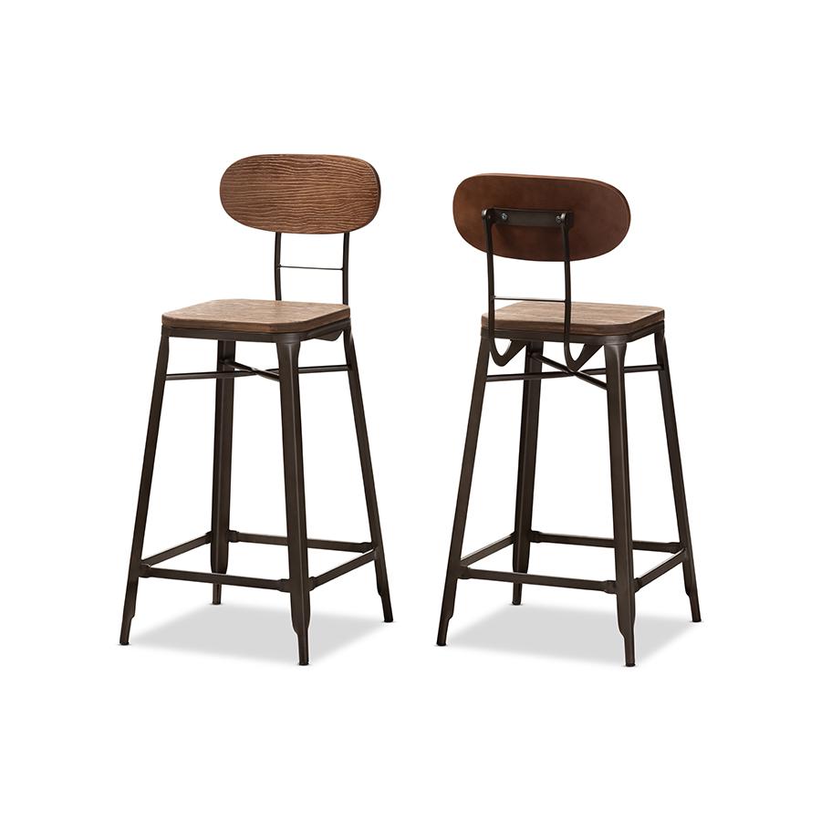 Bamboo and Rust-Finished Steel Stackable Bar Stool Set