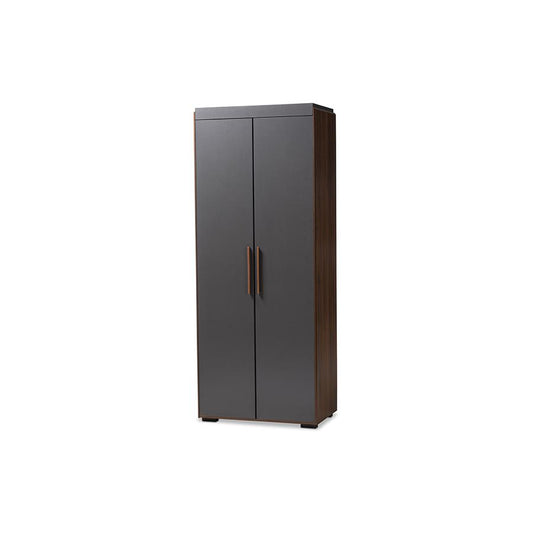 Rikke Two-Tone Gray and Walnut Finished Wood 7-Shelf Wardrobe Storage Cabinet