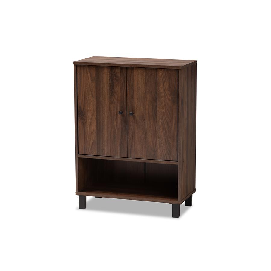 Walnut Brown Finished 2-Door Wood Entryway Shoe Storage Cabinet