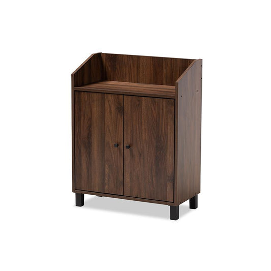 Walnut Brown Finished 2-Door Wood Entryway Shoe Storage Cabinet with Open Shelf