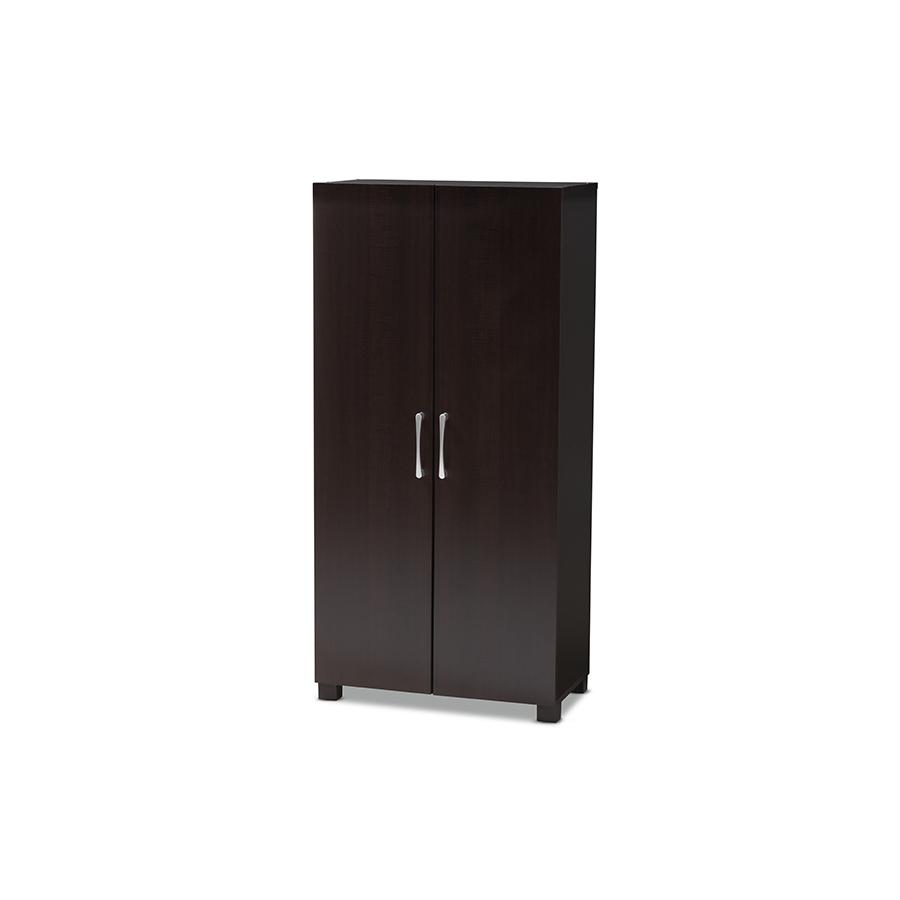 Two-Tone Wenge and Black Finished 2-Door Wood Entryway Shoe Storage Cabinet