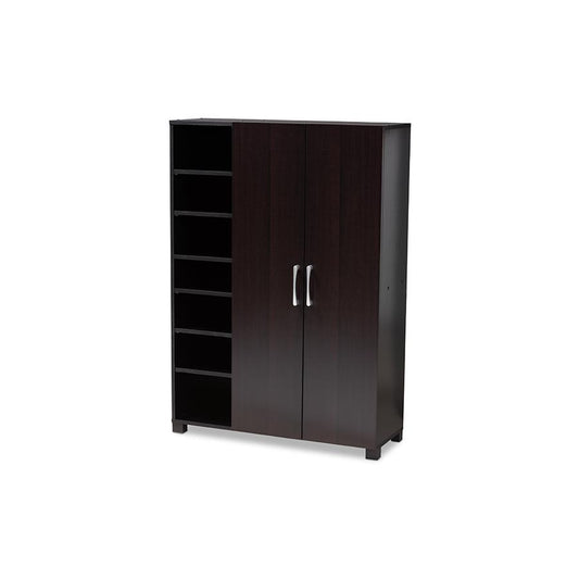 Black Finished 2-Door Wood Entryway Shoe Storage Cabinet with Open Shelves