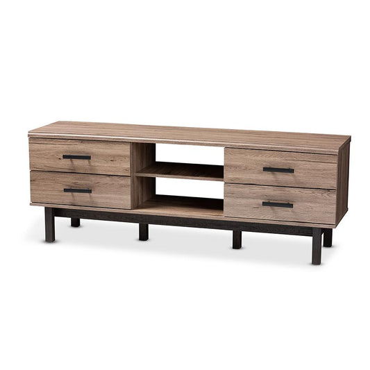 Arend Modern and Contemporary Two-Tone Oak and Ebony Wood 4-Drawer TV Stand