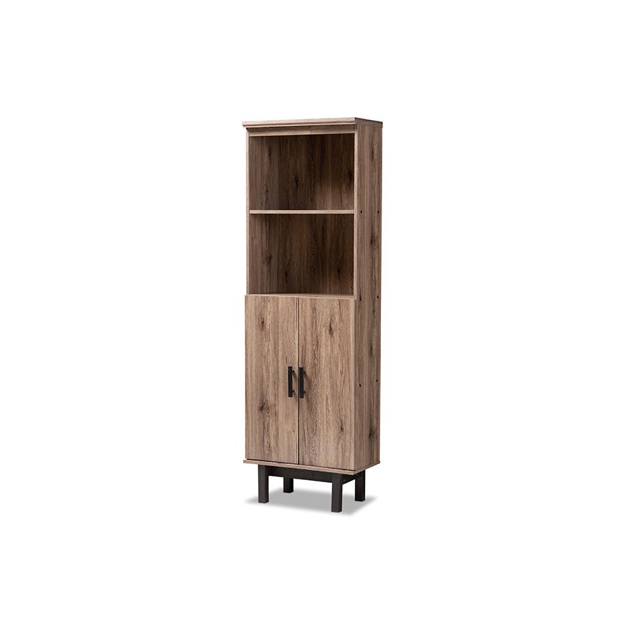 Arend Modern and Contemporary Two-Tone Oak and Ebony Wood 2-Door Bookcase