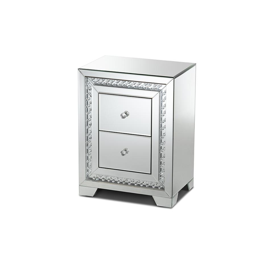 Hollywood Regency Glamour Style Mirrored 2-Drawer End Table