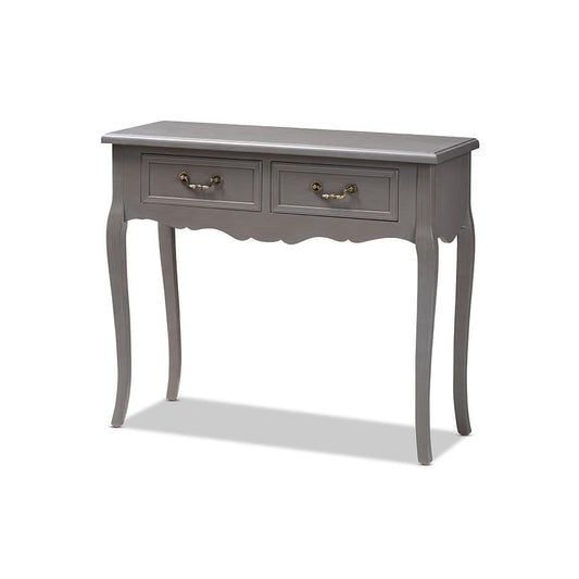 Antique French Country Cottage Gray Finished Wood 2-Drawer Console Table