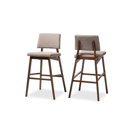 Light Gray Fabric Upholstered and Walnut-Finished Wood Bar Stool Set of 2