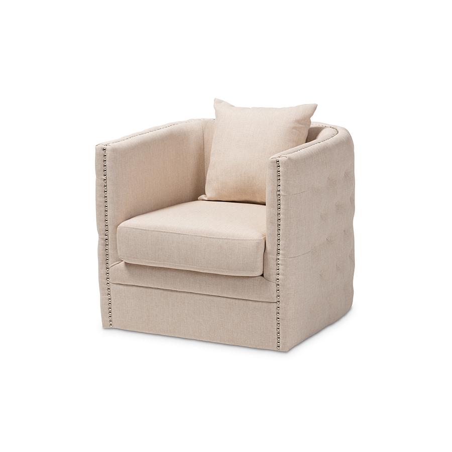 Micah Modern and Contemporary Beige Fabric Upholstered Tufted Swivel Chair