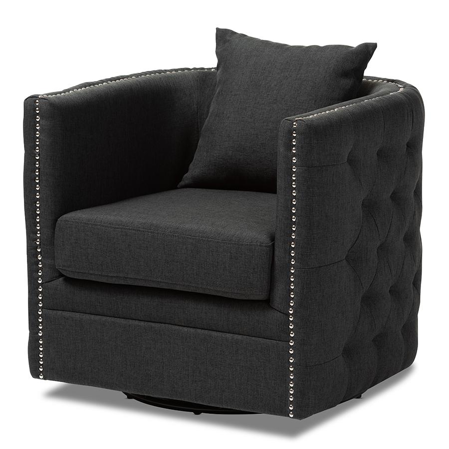 Micah Modern and Contemporary Grey Fabric Upholstered Tufted Swivel Chair