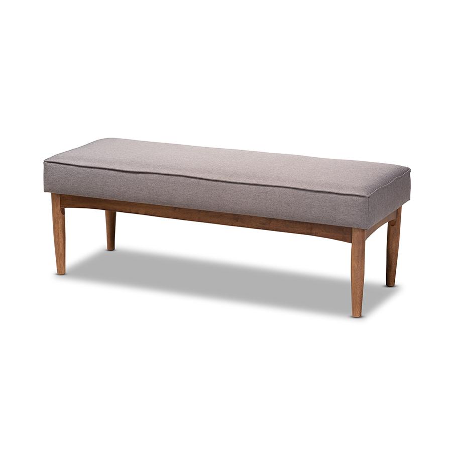 Baxton Studio Arvid Mid-Century Modern Gray Fabric Upholstered Wood Dining Bench