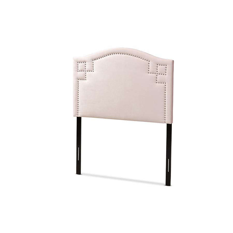 Light Pink Velvet Fabric Upholstered Twin Size Headboard