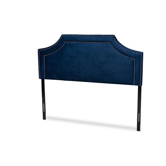 Navy Blue Velvet Fabric Upholstered Full Size Headboard