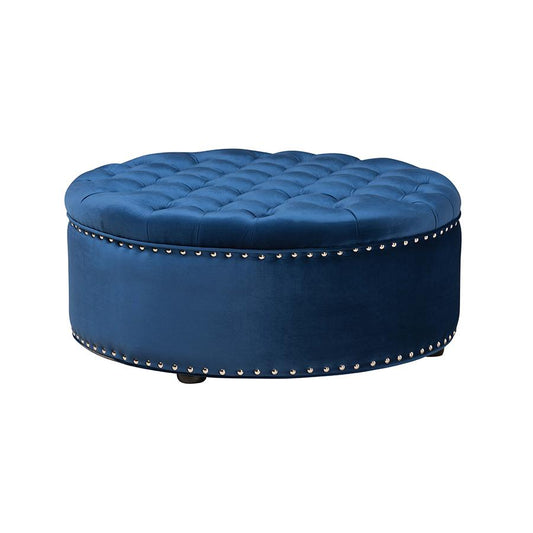 Royal Blue Velvet Fabric Upholstered Tufted Cocktail Ottoman