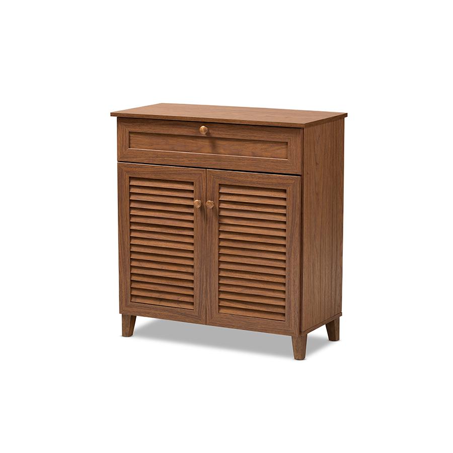 Walnut Finished 4-Shelf Wood Shoe Storage Cabinet with Drawer