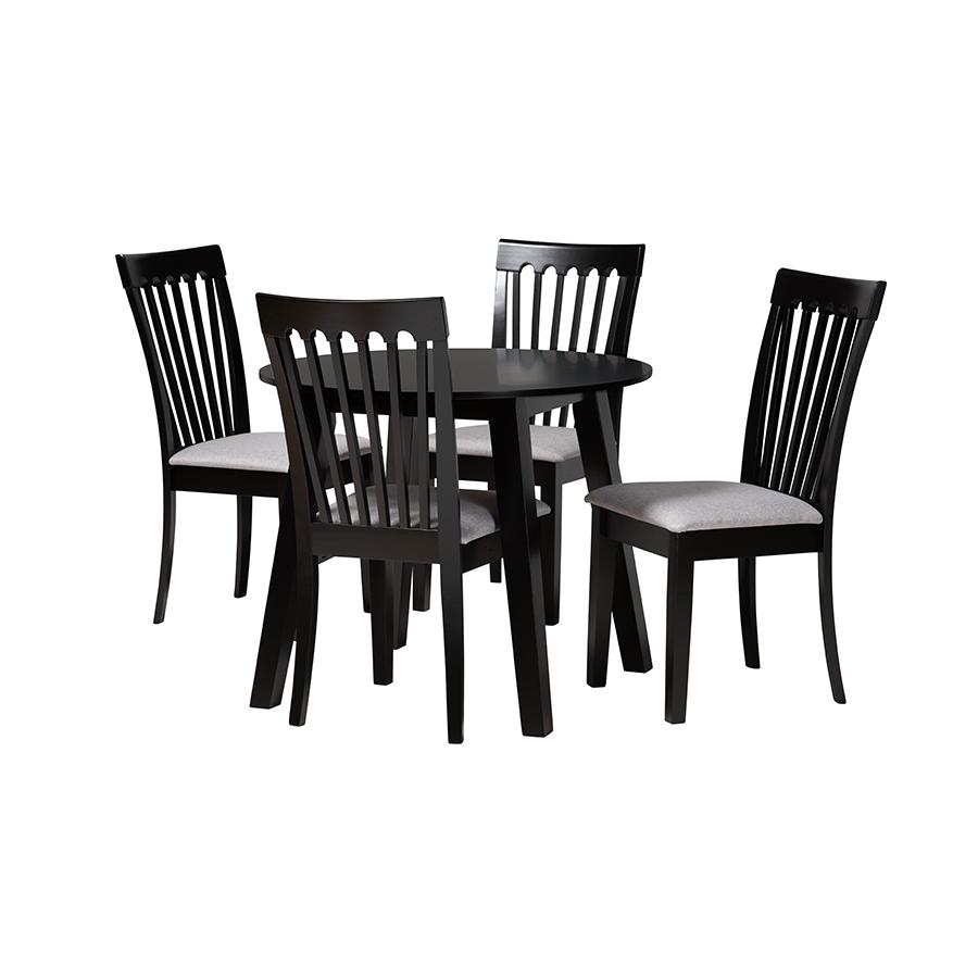 Nina Modern Grey Fabric and Espresso Brown Finished Wood 5-Piece Dining Set