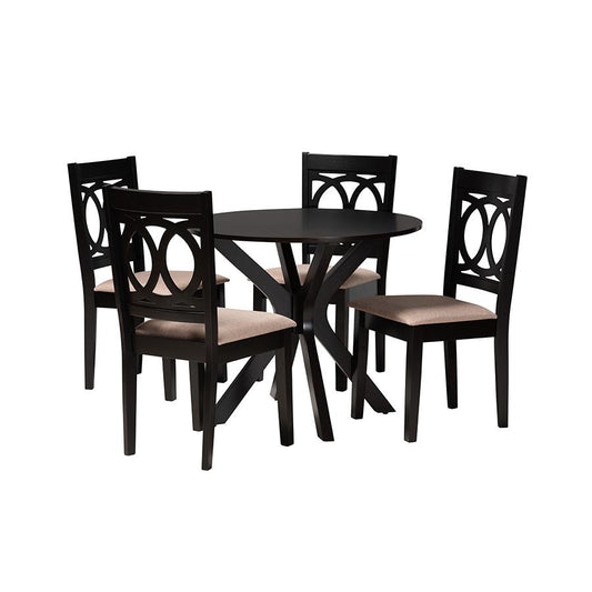 Sanne Modern Beige Fabric and Espresso Brown Finished Wood 5-Piece Dining Set