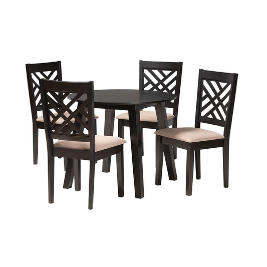 Ellie Modern Beige Fabric and Dark Brown Finished Wood 5-Piece Dining Set