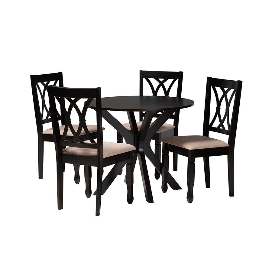 Maya Modern Beige Fabric and Espresso Brown Finished Wood 5-Piece Dining Set