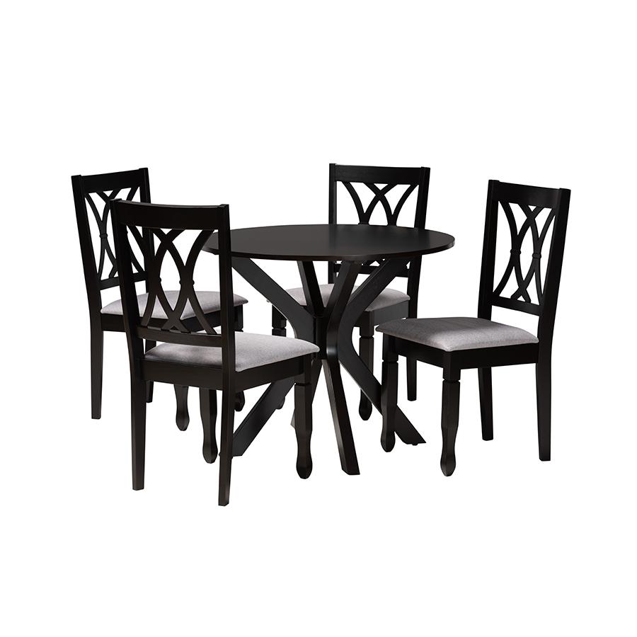 Maya Modern Grey Fabric and Espresso Brown Finished Wood 5-Piece Dining Set