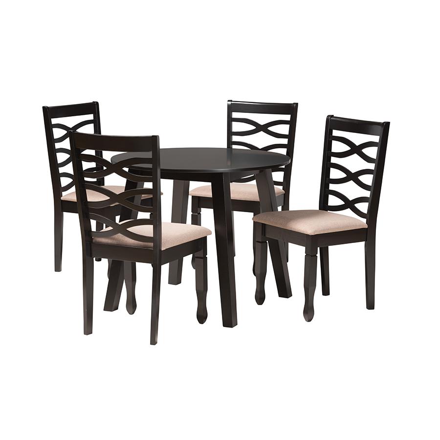 Ruby Modern Beige Fabric and Dark Brown Finished Wood 5-Piece Dining Set