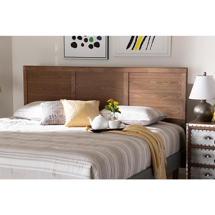 Raya Mid-Century Modern Walnut Brown Finished Wood King Size Headboard