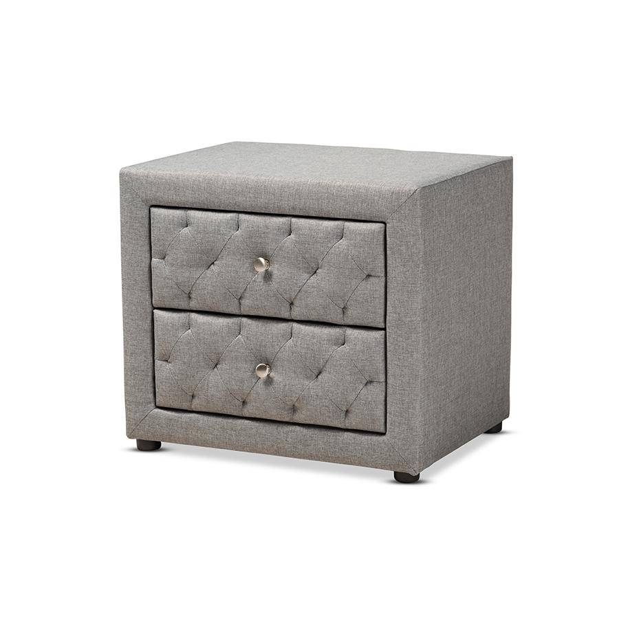 Lepine Modern and Contemporary Gray Fabric Upholstered 2-Drawer Wood Nightstand