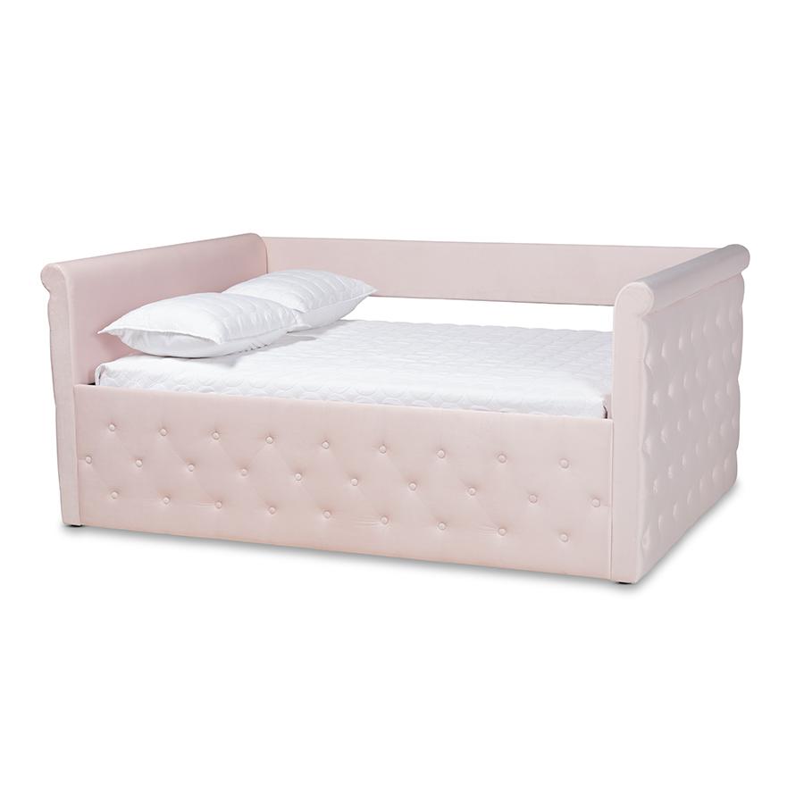 Light Pink Velvet Fabric Upholstered Full Size Daybed