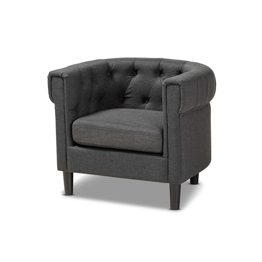 Bisset Classic and Traditional Gray Fabric Upholstered Chesterfield Chair