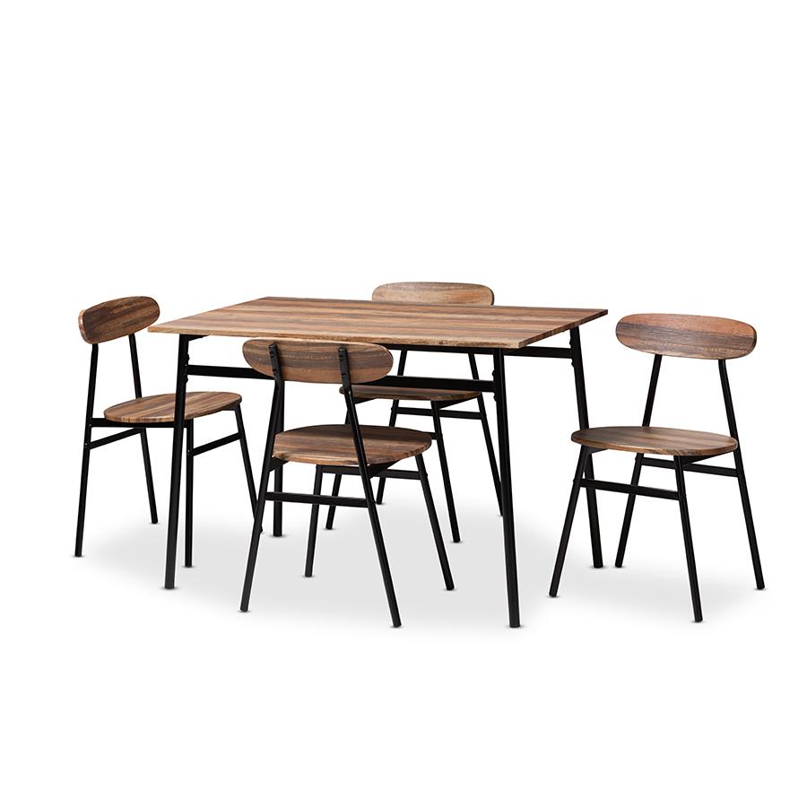 Industrial Brown Wood Finished Matte Black Frame 5-Piece Dining Set