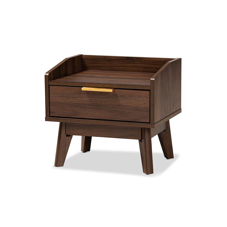 Lena Mid-Century Modern Walnut Brown Finished 1-Drawer Wood Nightstand