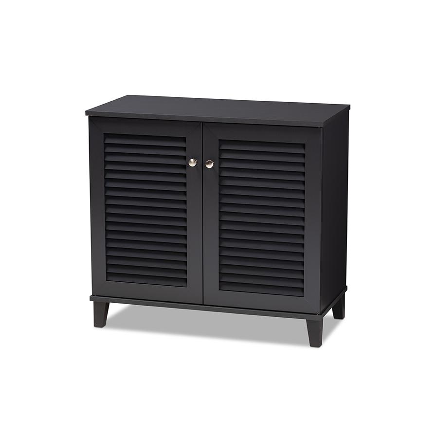 Dark Grey Finished 4-Shelf Wood Shoe Storage Cabinet