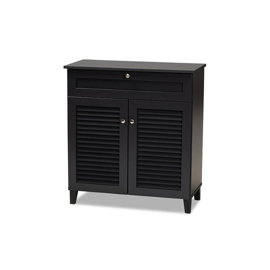 Dark Grey Finished 4-Shelf Wood Shoe Storage Cabinet with Drawer