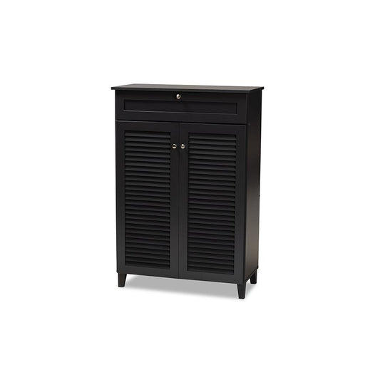 Dark Grey Finished 5-Shelf Wood Shoe Storage Cabinet with Drawer