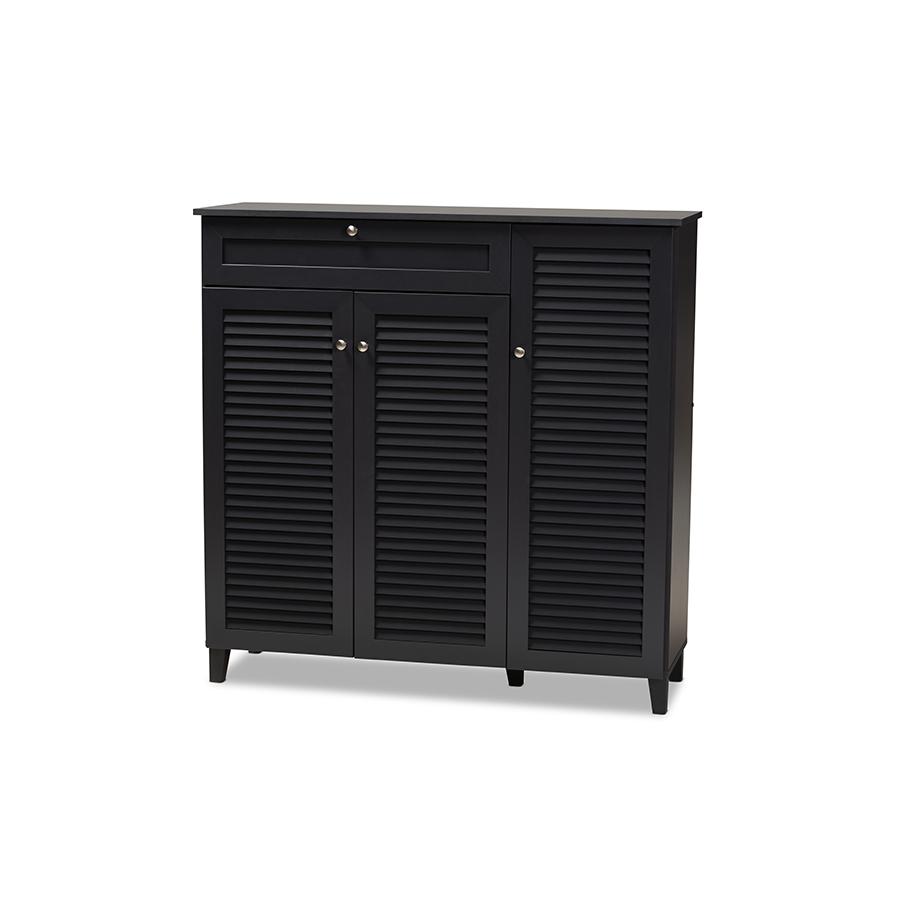 Dark Grey Finished 11-Shelf Wood Shoe Storage Cabinet with Drawer