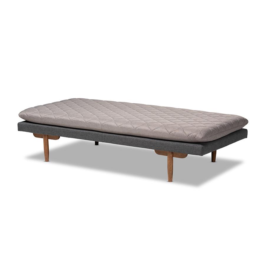 Two-Tone Grey Fabric Upholstered Walnut Finished Wood Daybed