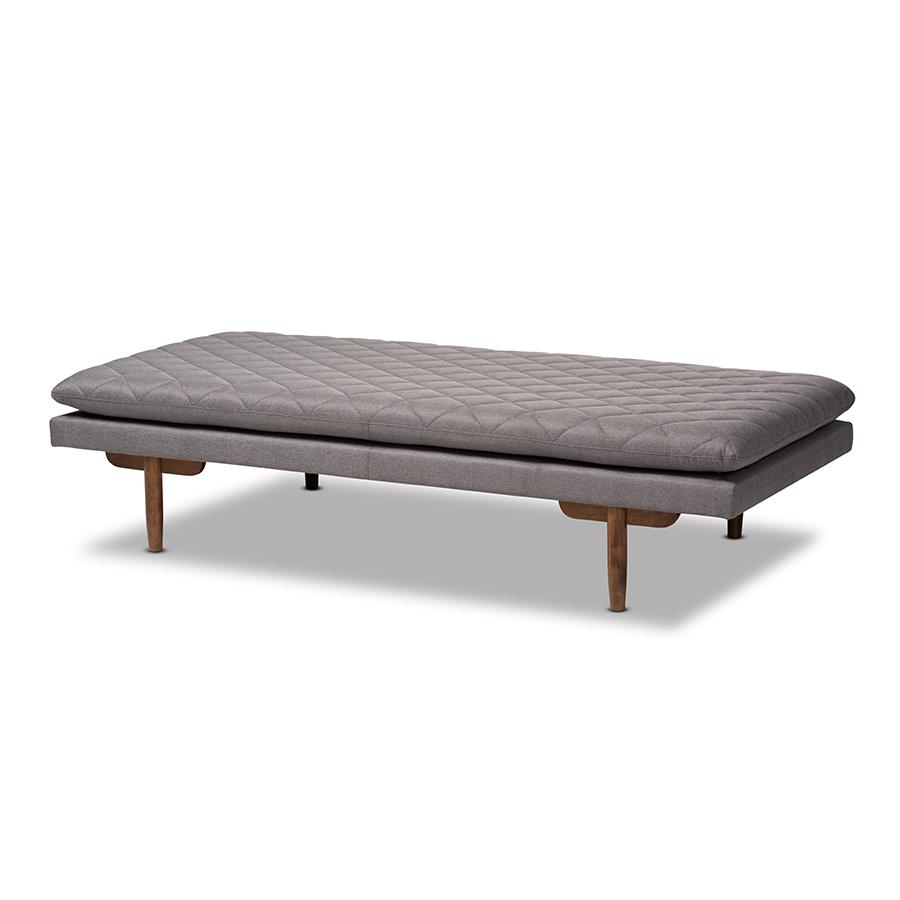 Marit Mid-Century Modern Grey Fabric Upholstered Walnut Finished Wood Daybed